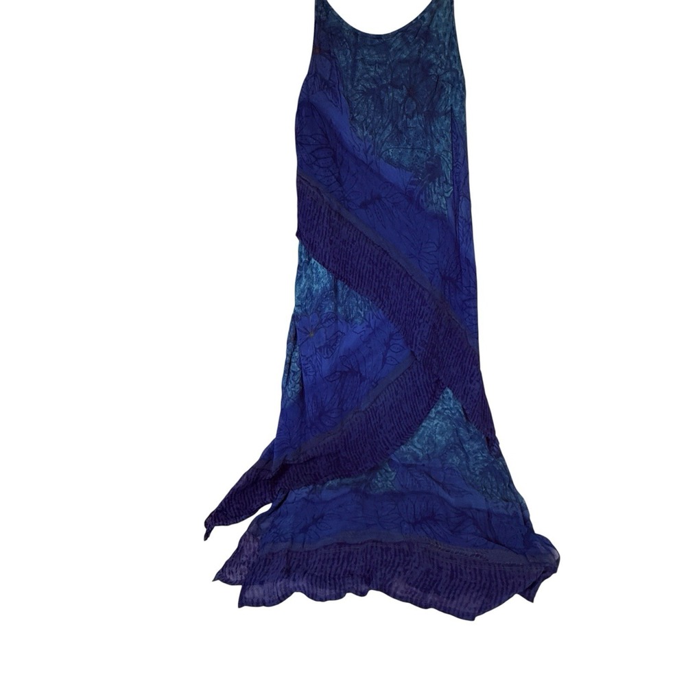 Phool Blue Tropical Floral Rayon Maxi Dress Women M Halter Sleeveless Boho